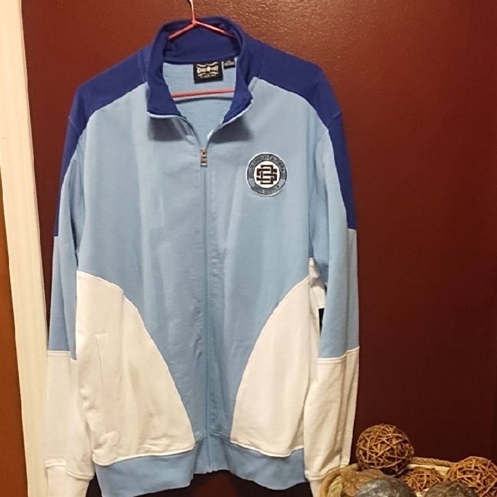 Blue and White Lightweight Color-Blocked Jacket